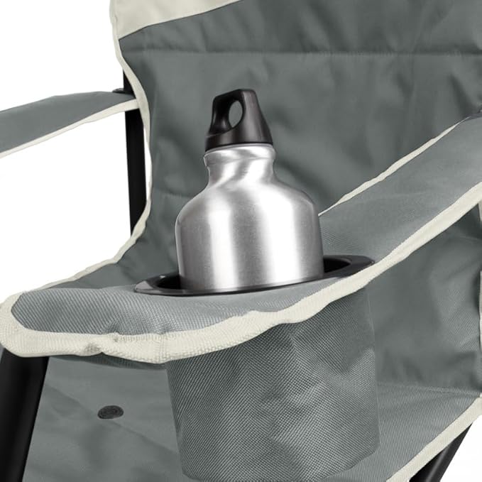 Camping Chair, Oversized Grey Polyester with Drink Holder