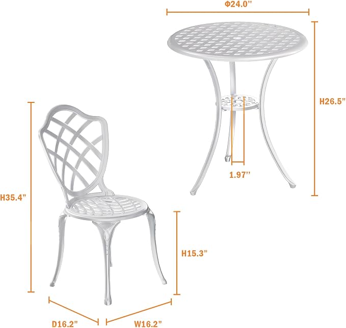 3 Piece Patio Bistro Set, Outdoor Bistro Table and Chairs Set of 2 w/Umbrella - Image 5