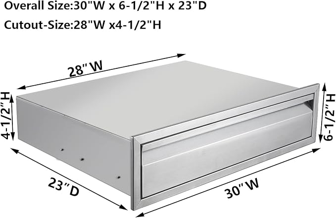 30" W Outdoor Kitchen Drawer Stainless Steel BBQ Single Drawer w/Divider Flush - Image 3