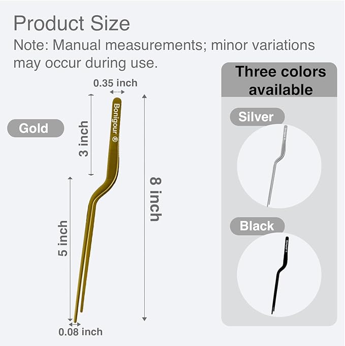 Tongs: Gold Stainless Steel Offset Precision Tweezers, 9.3-Inch