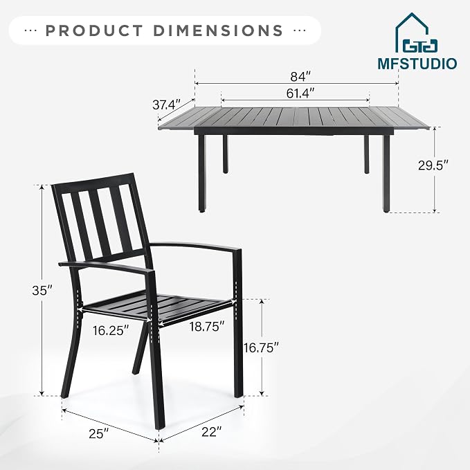 MFSTUDIO Outdoor Dining Set for 8, Expandable Patio Table and Chairs Set - Image 7