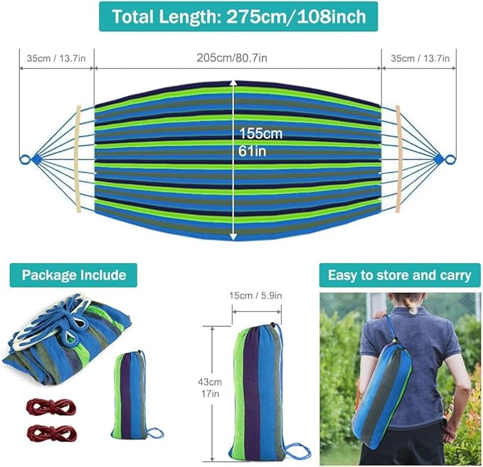 Hammock for Camping: 320G Canvas, 550 lb Capacity, Blue Green