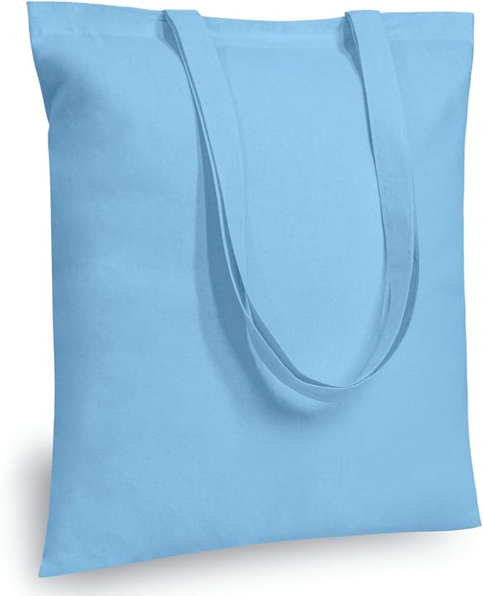 TOPDesign 24-Pack Economical 16"x15" Baby Blue Cotton Tote Bag, Lightweight by TOPDesign