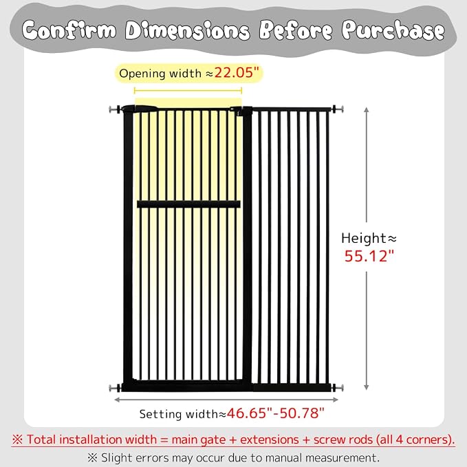 Lumizone Extra Tall Pet Gate 55.12" High Pressure Mounted 46.65"-50.78" Extra - Image 2