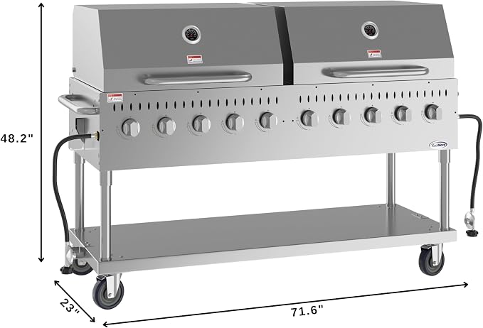 72 in. 10-Burner Commercial Outdoor Propane Gas Grill - Image 4