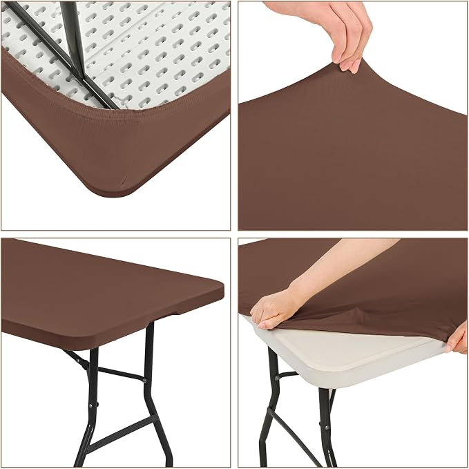10 Pack Fitted Tablecloth for 6 Foot Rectangle Tables, Coffee Elastic Outdoor - Image 6