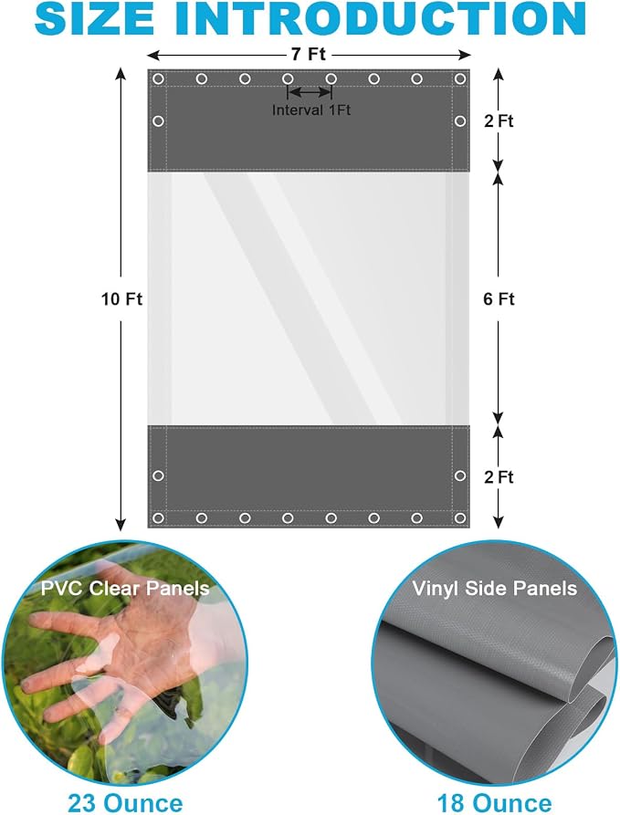 Clear Vinyl Curtains for Patio Enclosure, 23oz Heavy Duty Waterproof Anti-UV - Image 2