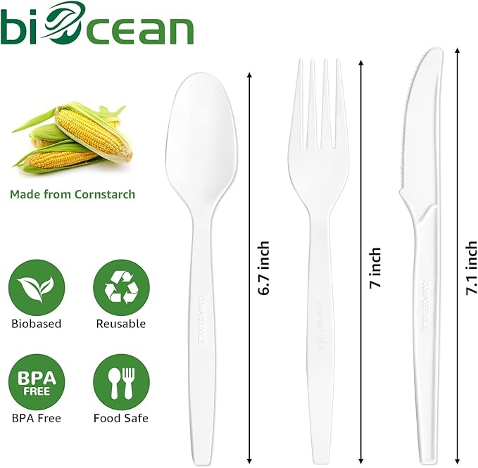Extra Heavyduty Compostable Cutlery Set No Plastic Forks Spoons Knives - Image 3