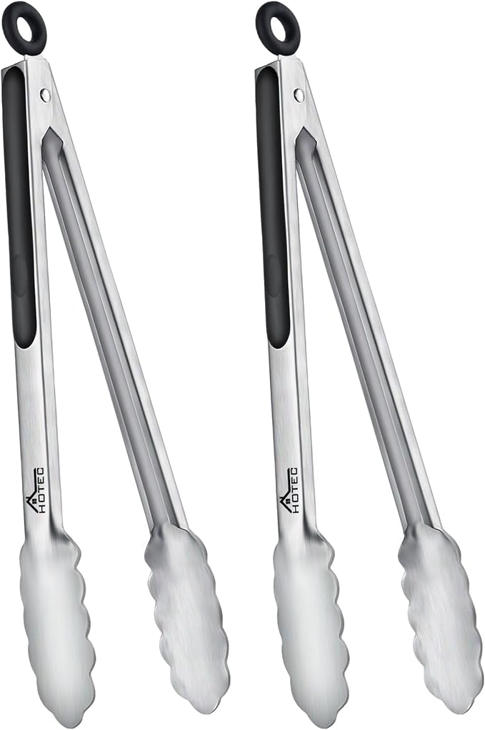 Hotec Stainless Steel Kitchen Tongs, Locking Metal Food Tongs by Hotec