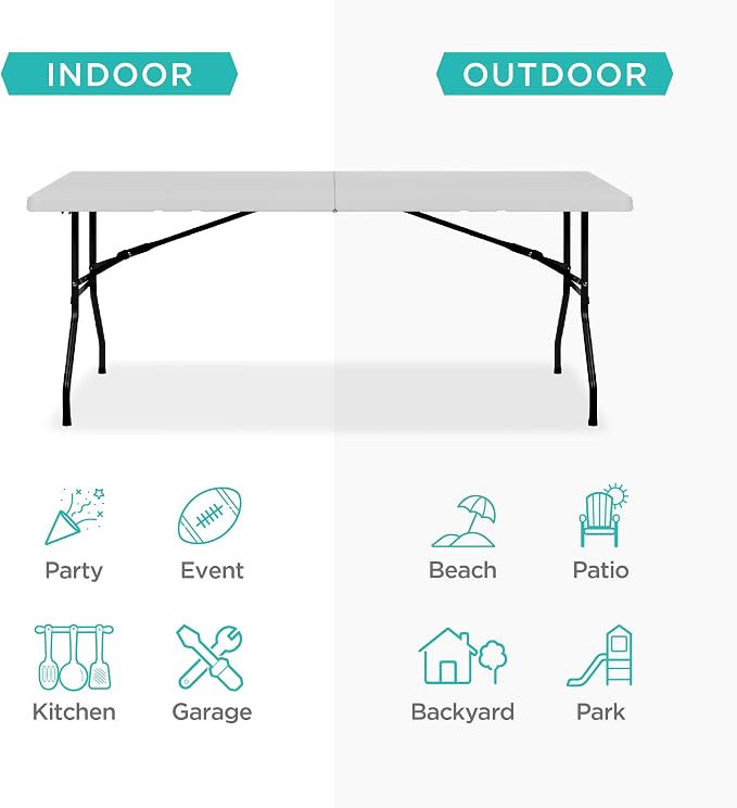 Best Choice Products 6ft Plastic Folding Table, Indoor Outdoor Heavy Duty - Image 4