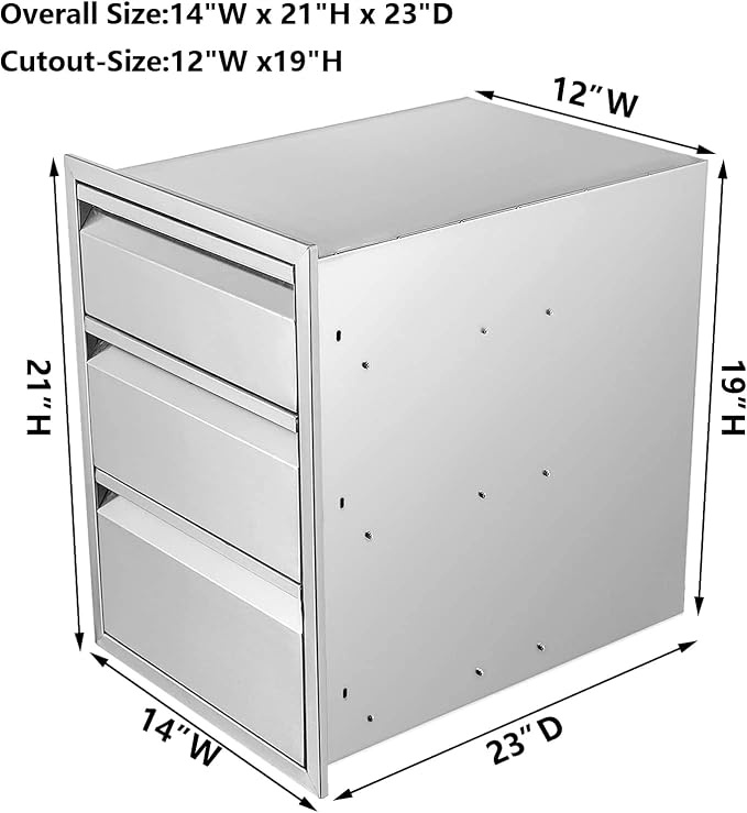 Outdoor Kitchen Drawers 14" W x 21" H x 23" D Triple BBQ Drawers Stainless - Image 2