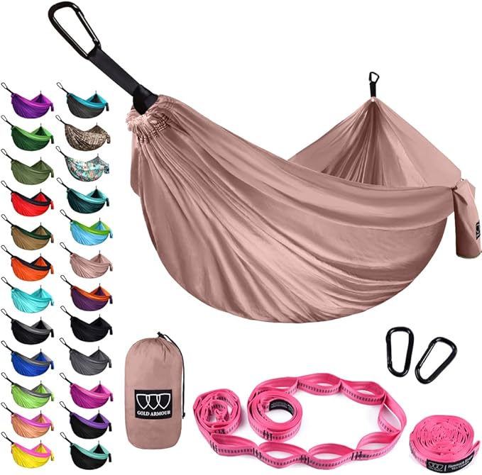 Hammock, Extra Large Double Camping Hammock with Straps, Rose Gold