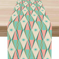 Geometric Table Runner, Retro Mid Century 1950s Modern Abstract Teal Pink by Unknown