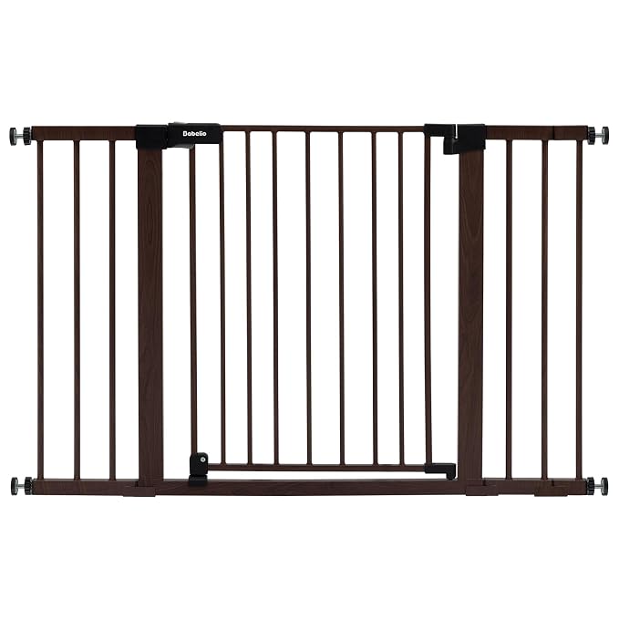 BABELIO Baby Gate with Black Wood Pattern, 29-48 Inch Auto Close Dog Gate by BABELIO