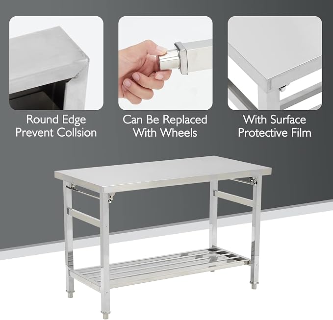 48''x24'' Stainless Steel Folding Preparation Table - Image 4