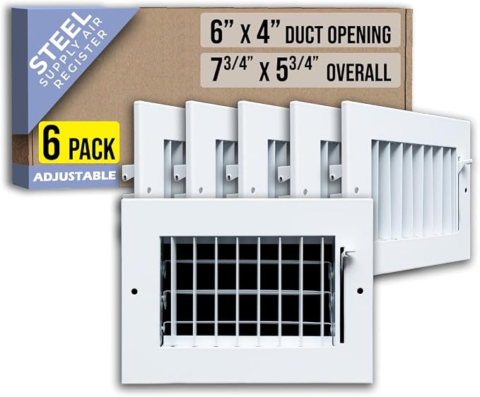 Fits 6x4 Duct Opening Steel Adjustable Air Supply Grille by Handua | Register by Handua