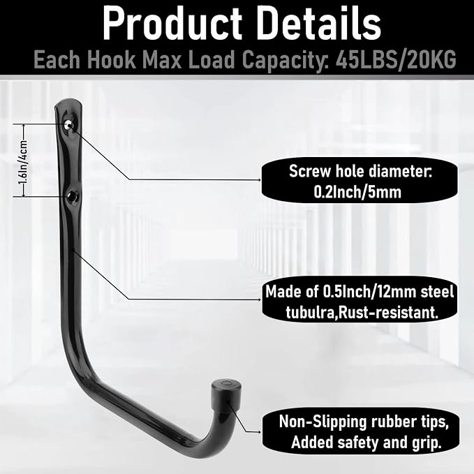 Heavy Duty Garage Hooks, 6.7Inch Wall Mount Garden Tools Storage Hook - Image 3