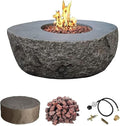 Elementi | Boulder Gas Fire Pit Cast Concrete Semi-Round Fire Table, Outdoor by AMSFireplaceInc