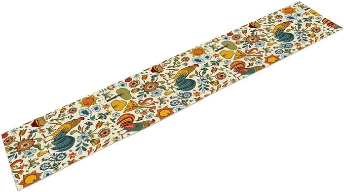 Farm Animal Table Runner, Boho Folk Style Country Rustic Farmhouse Rooster - Image 7