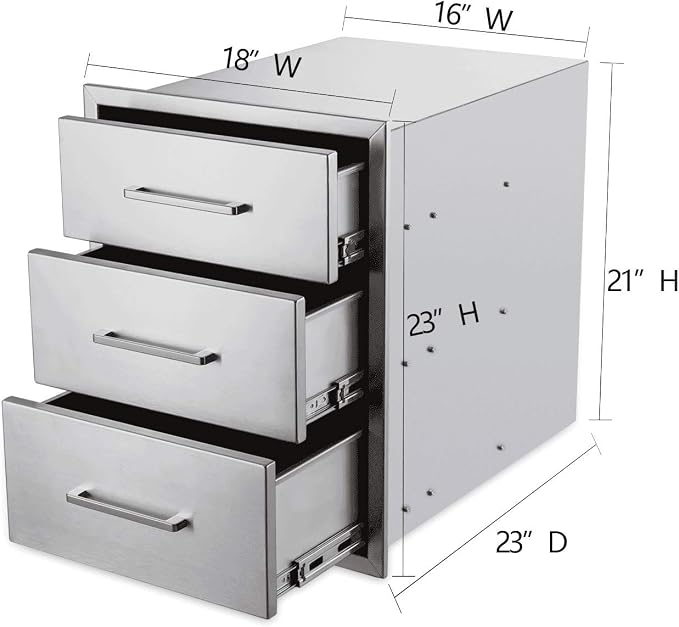 yuxiangBBQ Outdoor Kitchen Drawers Stainless Steel 3-Drawer BBQ Drawer 18" W x - Image 3