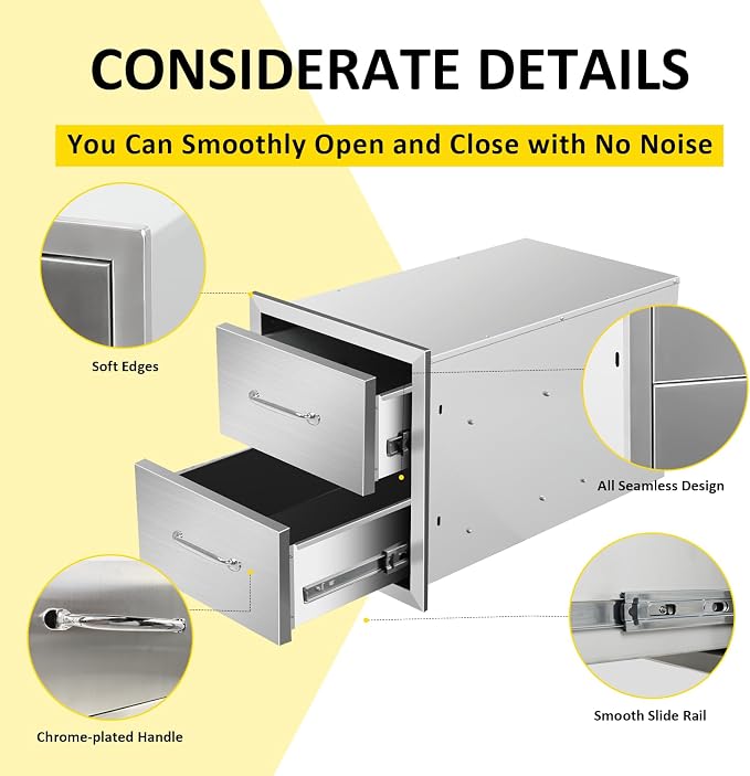 Outdoor Kitchen Drawers 14" W x 15" H x 23" D Flush Mount Double BBQ Drawers - Image 4