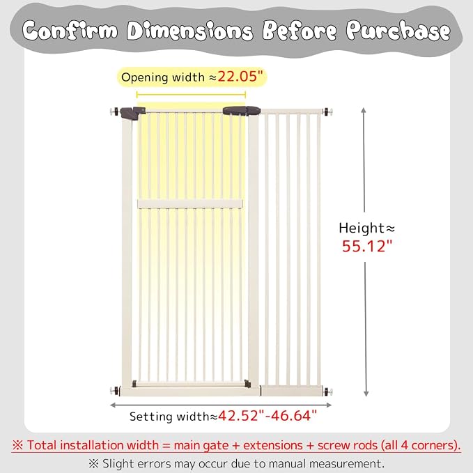 Lumizone Extra Tall Pet Gate 55.12" High Pressure Mounted 42.52"-46.64" Extra - Image 2