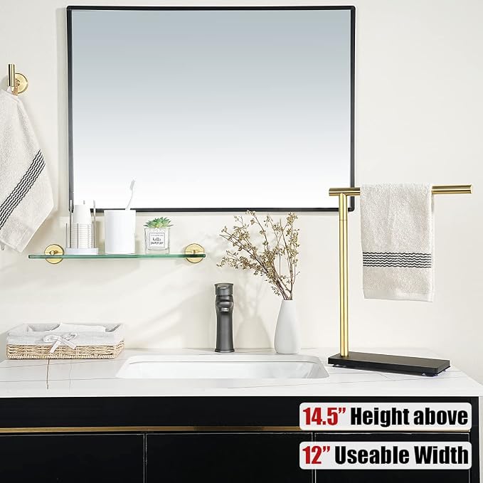 JQK Hand Towel Holder Stand Brushed Gold, Modern Tree Rack Free Standing - Image 3