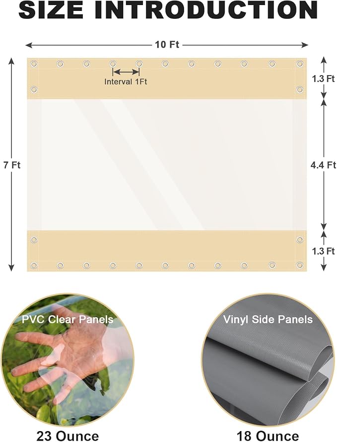 Clear Vinyl Curtains for Patio Enclosure, 23oz Heavy Duty Waterproof Anti-UV - Image 2