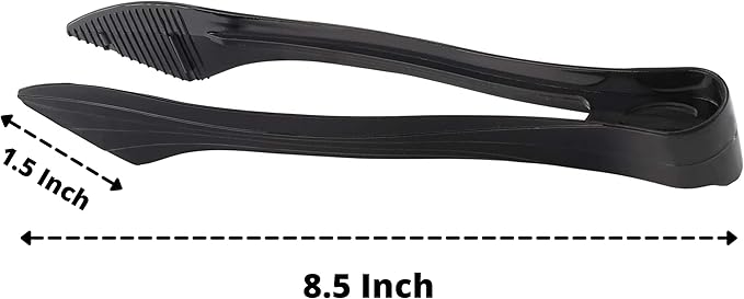 Serving Tongs, 8.5-Inch Plastic, Jet Black, Wide Head