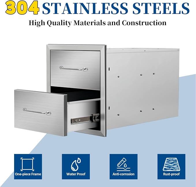 Outdoor Kitchen Drawers 14"Wx15"Hx23"D Flush Mount Access 2-Drawer BBQ - Image 3