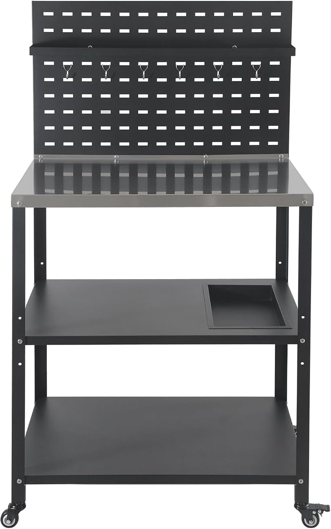 Three-Tier Grill Cart with Hanging Plate, Grill Table with 2 Locking Casters by YourFriends