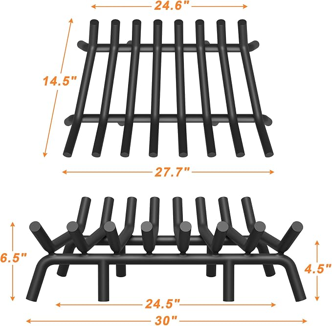 Fireplace Grate 30 Inch with 8 Support Legs, Round Solid Steel Heavy Duty - Image 2