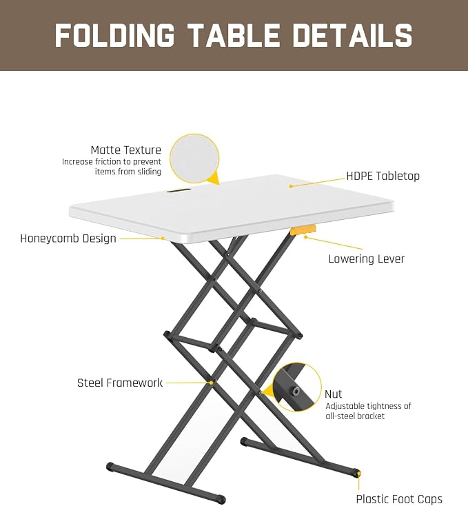 FanttikOutdoor 28 inch Small Folding Table, One-Hand Height Adjustment - Image 7