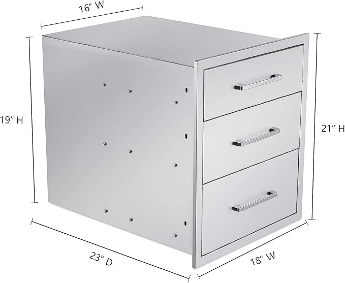 Outdoor Kitchen Drawers Stainless Steel 3-Drawer BBQ Drawer 18" W x 21" H x 23" - Image 3