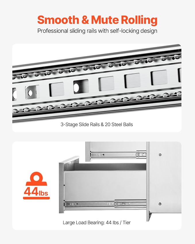 VEVOR Outdoor Kitchen Drawers 13" W x 20.5" H x 21" D, Flush Mount Double BBQ - Image 6