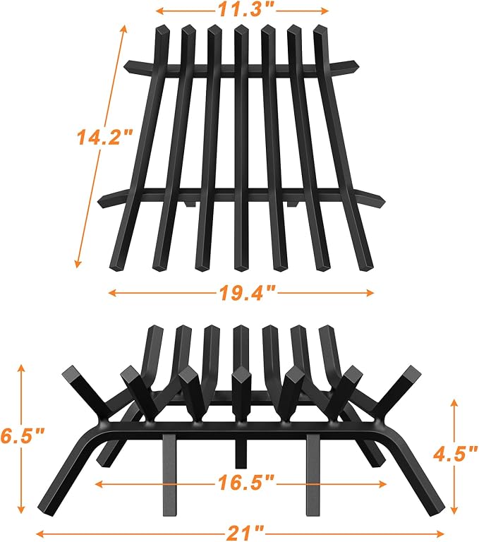 Fireplace Grate 21 Inch with 7 Support Legs, Solid Steel Heavy Duty Fireplace - Image 2