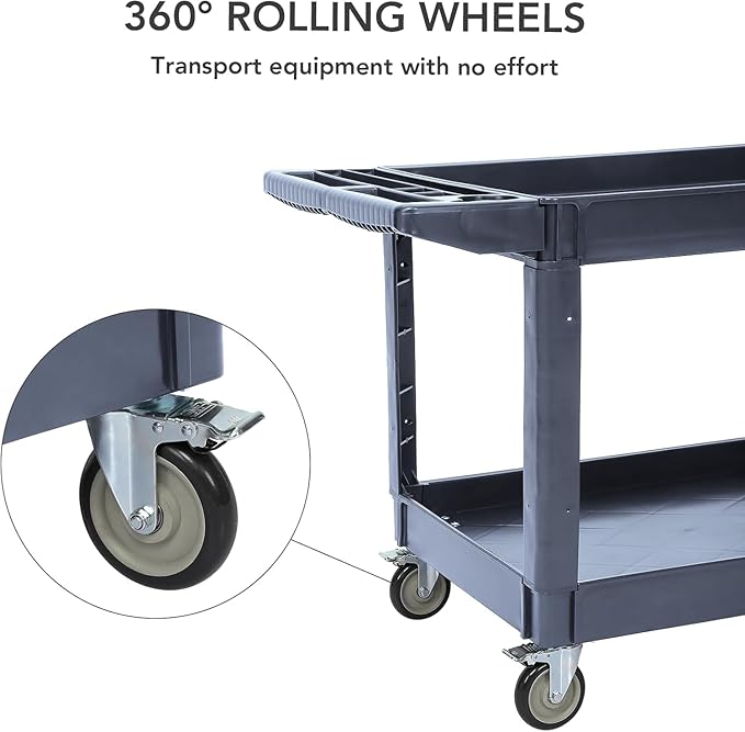 Utility Service Cart with Wheels and Two Trays, Service Cart 2-Shelf 500lbs - Image 2
