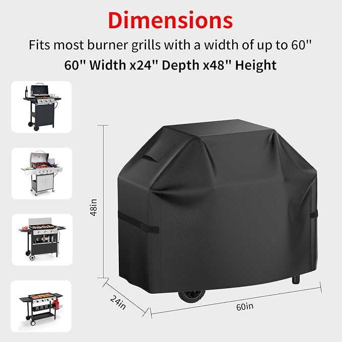 Grill Cover for Outdoor Grill, 60 Inch Heavy Duty 600D Waterproof BBQ Gas Grill - Image 2