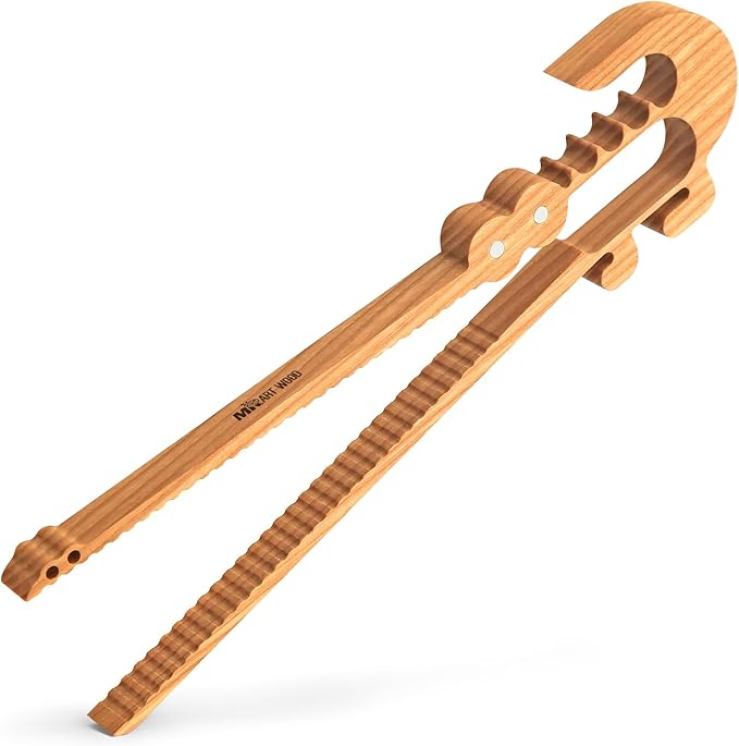 Tongs: Crocodile Shape, One-Piece Ash Wood, Kid-Friendly Design
