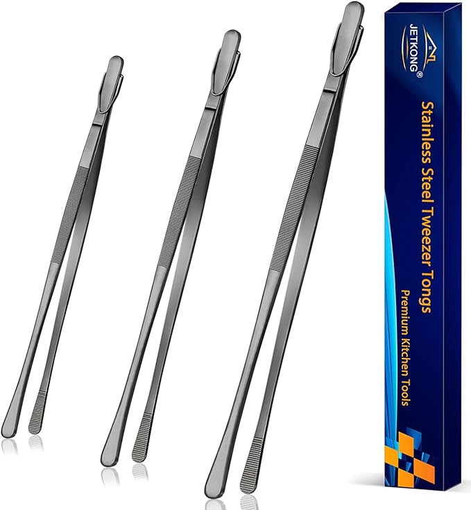 Tongs Set of 3 in 9, 12 and 14 Inch Stainless Steel Black