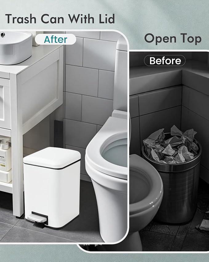 Bathroom Trash Can with Lid, 6 Liter / 1.6 Gallon Small Trash Can with - Image 5