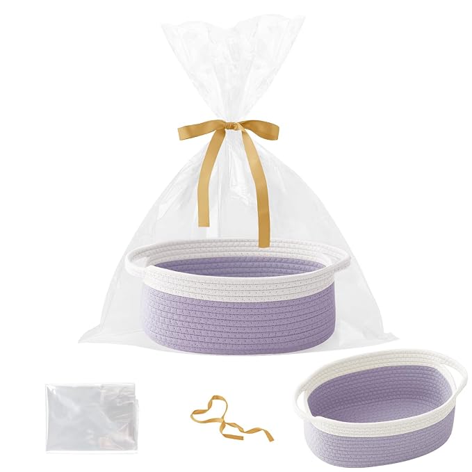 Gift Basket with Gift Bag and Ribbons, Small Rope Woven Shelf Storage, Baskets by HZFTJOY