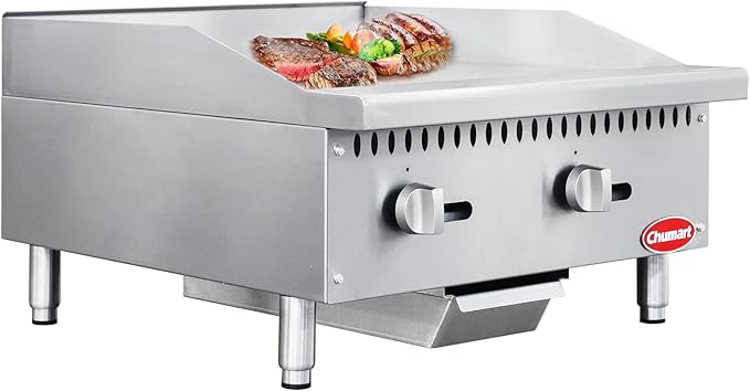 24" Commercial Countertop Griddle, 2 Burners Gas Griddle, 60000 BTU Output by Chumart