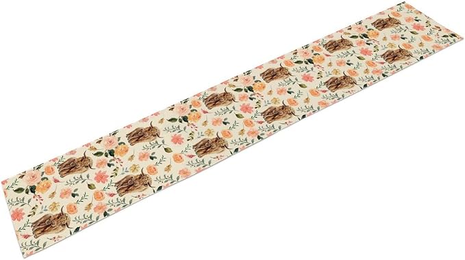 Cow Table Runner, Rustic Farmhouse Pink Floral Flower Spring Summer Yak Leaves - Image 6