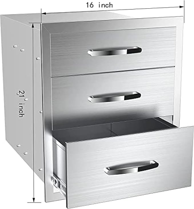 Stainless Steel Outdoor Kitchen 3-Drawer BBQ Drawer - Image 2