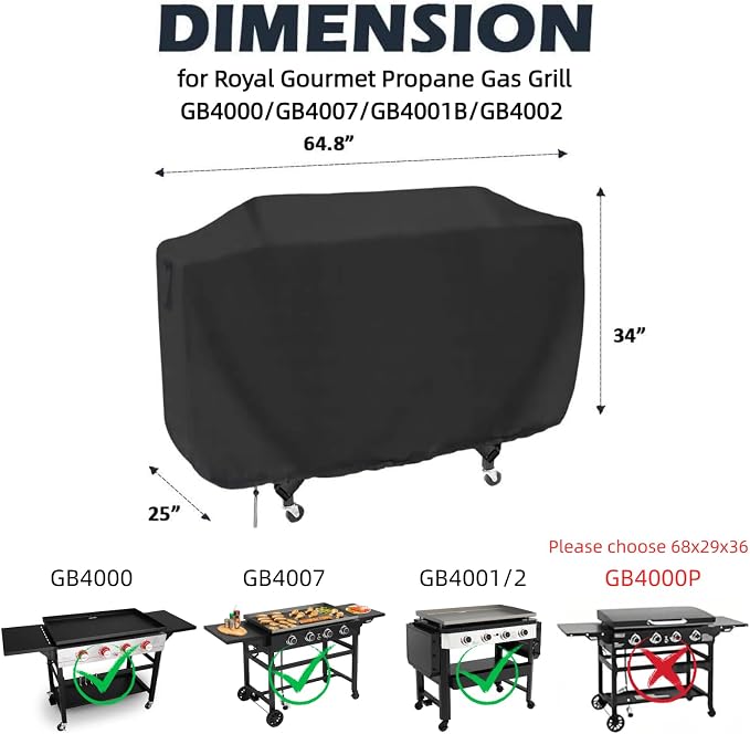 Flat Top Grill Cover for Royal Gourmet GB4000/GB4007/GB4001B/GB4002 Propane Gas - Image 2