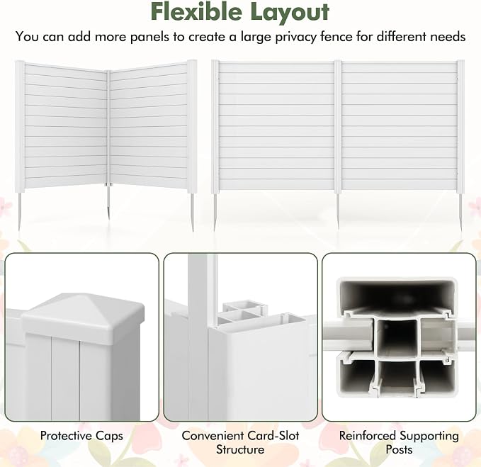 Giantex Outdoor Privacy Screen 2 Panels, Easy Assembly, PVC Vinyl Picket Fences - Image 5