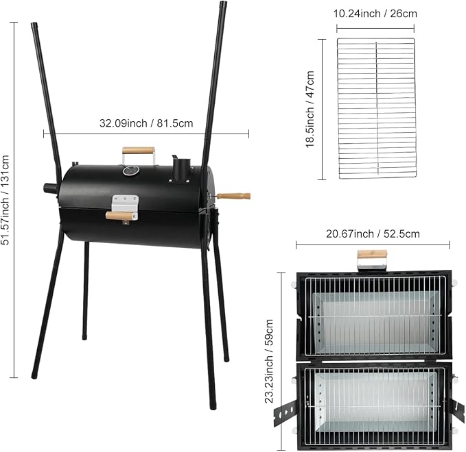 Portable Charcoal Grill with Thermometer, Double-sided Smoker Grill - Image 2