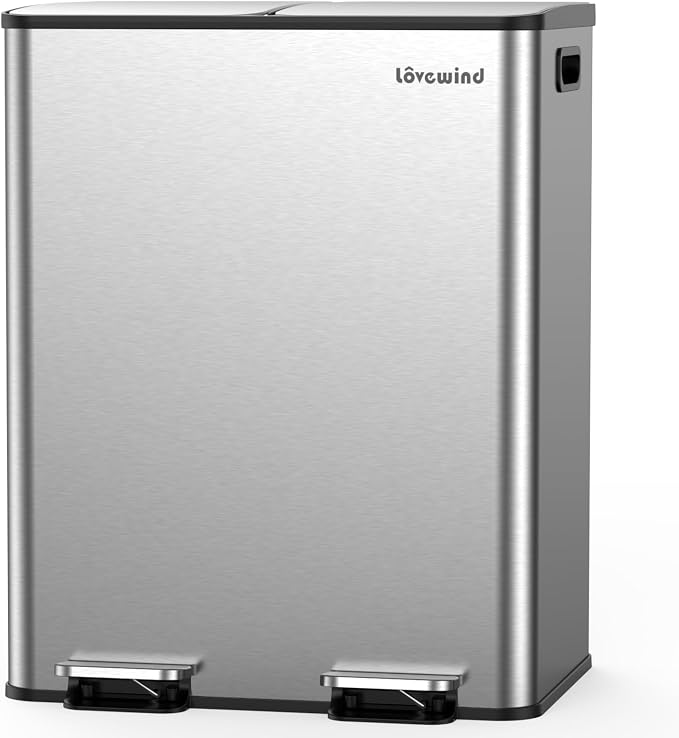 Lovewind Kitchen Trash Can, 2 x 8 Gallon Stainless Steel Trash and Recycle Bin by LOVEWIND