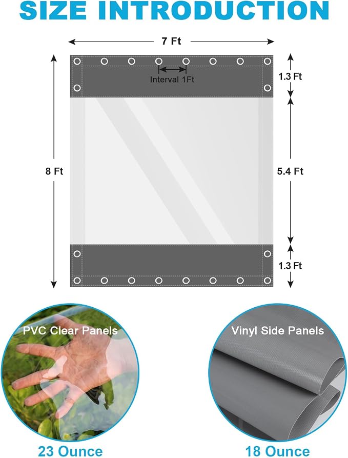 Clear Vinyl Curtains for Patio Enclosure, 23oz Heavy Duty Waterproof Anti-UV - Image 2